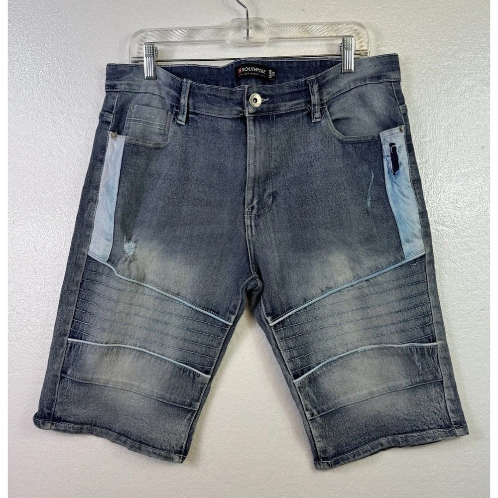 Southpole Blue Distressed Denim‎ Jean Shorts Size 34 Slim Hip Hop Skateboard